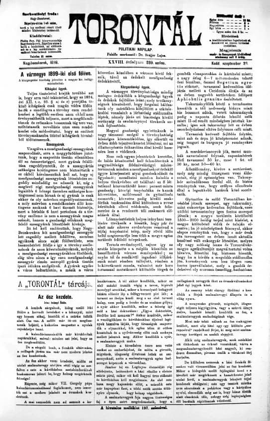 Torontál, 28. évf. 1899. szeptember 26. 220. sz.
