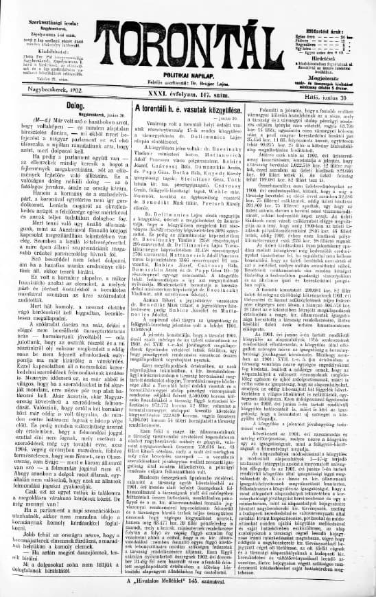 Torontál, 31. évf. 1902. június 30. 147. sz.