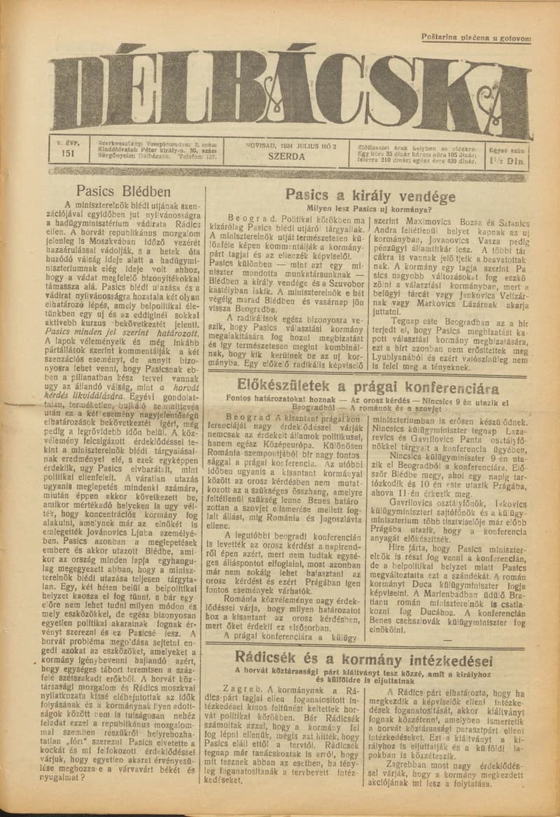 Délbácska, 5. évf. 1924. július 2. 151. sz.