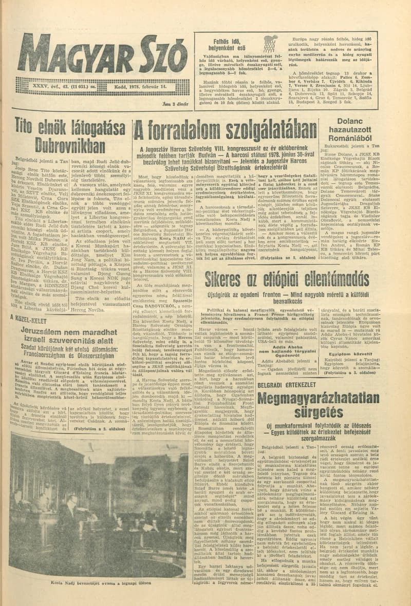 Magyar Szó, 35. évf. 1978. február 14. 43. sz. 1–20. oldal