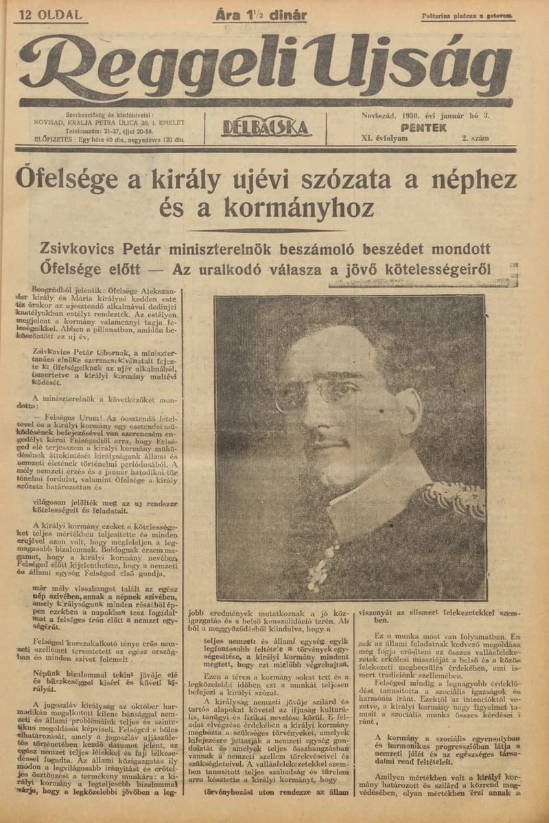 Reggeli Újság, 11. évf. 1930. január 3. 2. sz.