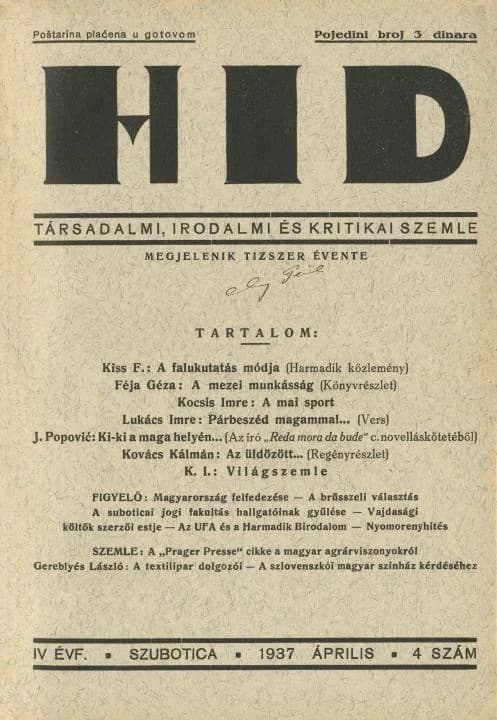 Híd, 4. évf. 1937. április. 4. sz. 1–32. oldal