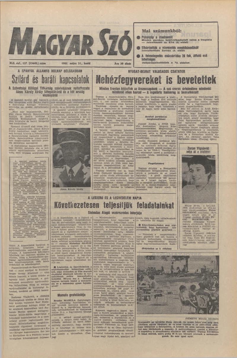 Magyar Szó, 42. évf. 1985. május 21. 137. sz. 1–20. oldal