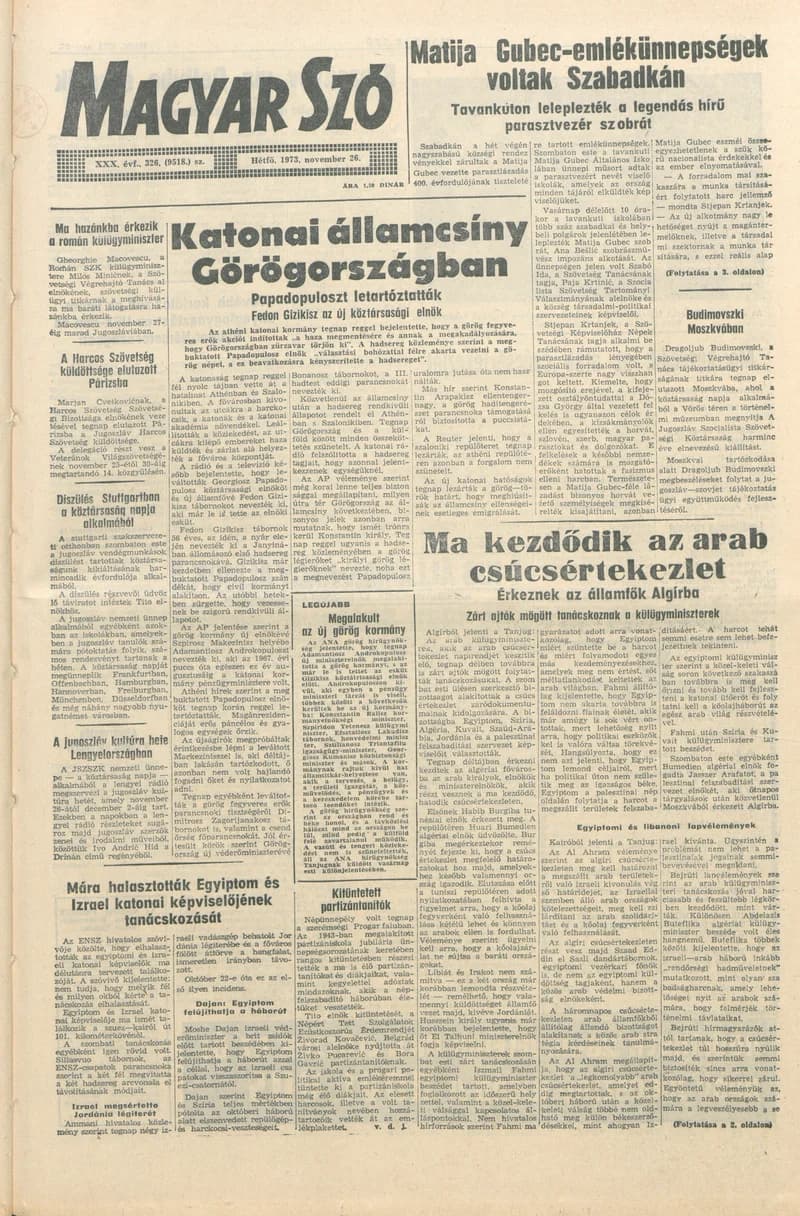 Magyar Szó, 30. évf. 1973. november 26. 326. sz.