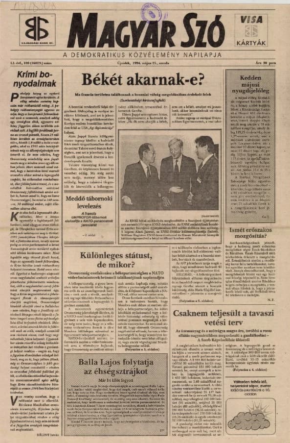 Magyar Szó, 51. évf. 1994. május 25. 100. sz. 1–16. oldal
