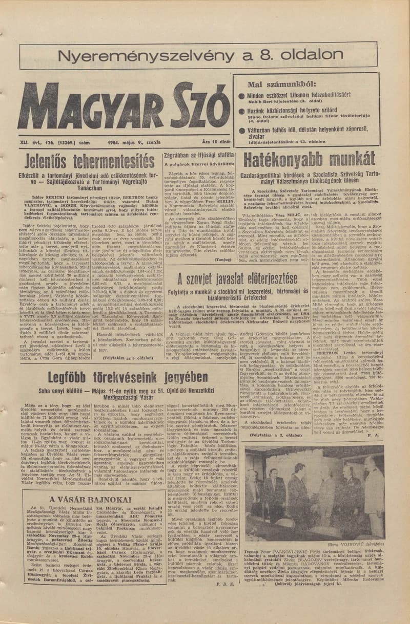 Magyar Szó, 41. évf. 1984. május 9. 126. sz. 1–24. oldal