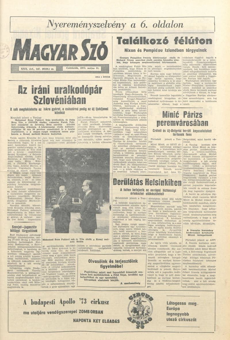Magyar Szó, 30. évf. 1973. május 31. 147. sz. 1–16. oldal