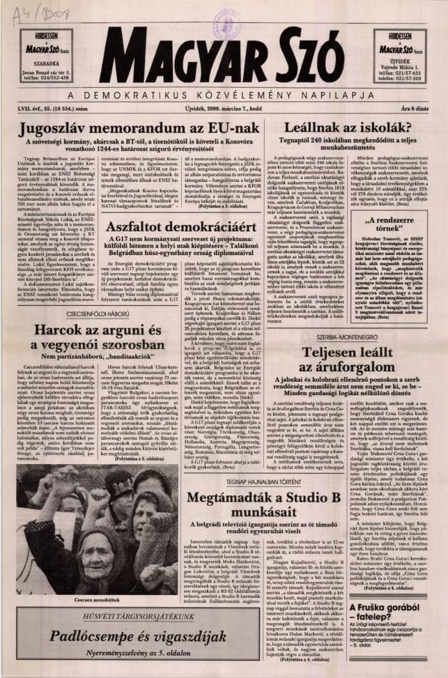 Magyar Szó, 57. évf. 2000. március 7. 55. sz. 1–16. oldal