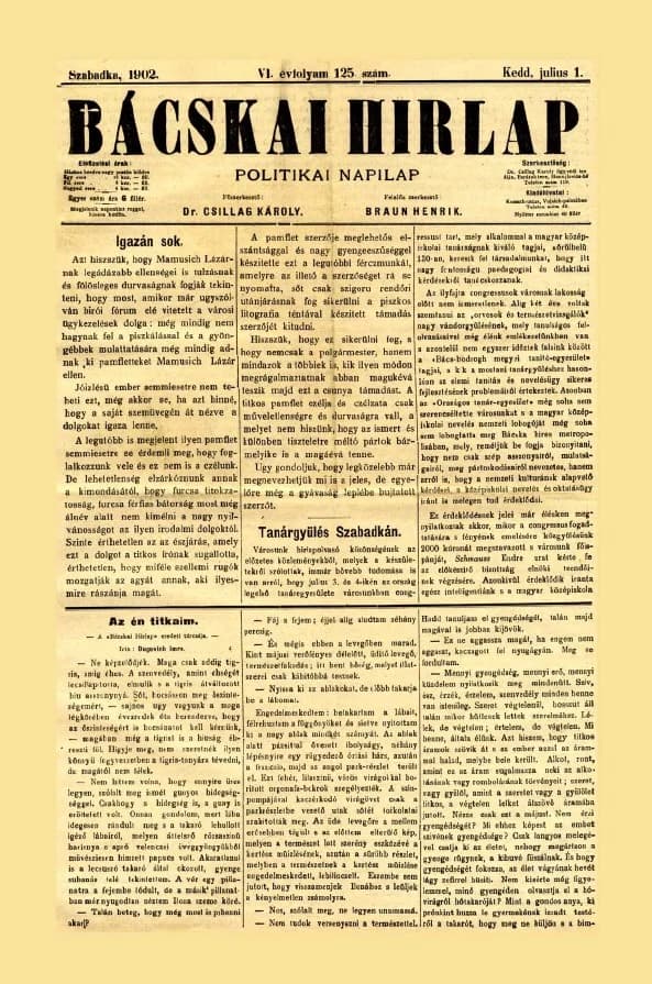 Bácskai Hirlap, 6. évf. 1902. július 1. 125. sz.