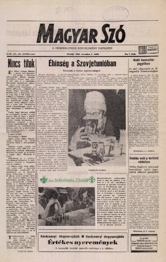 Magyar Szó, 47. évf. 1990. december 3. 331. sz. 1–20. oldal