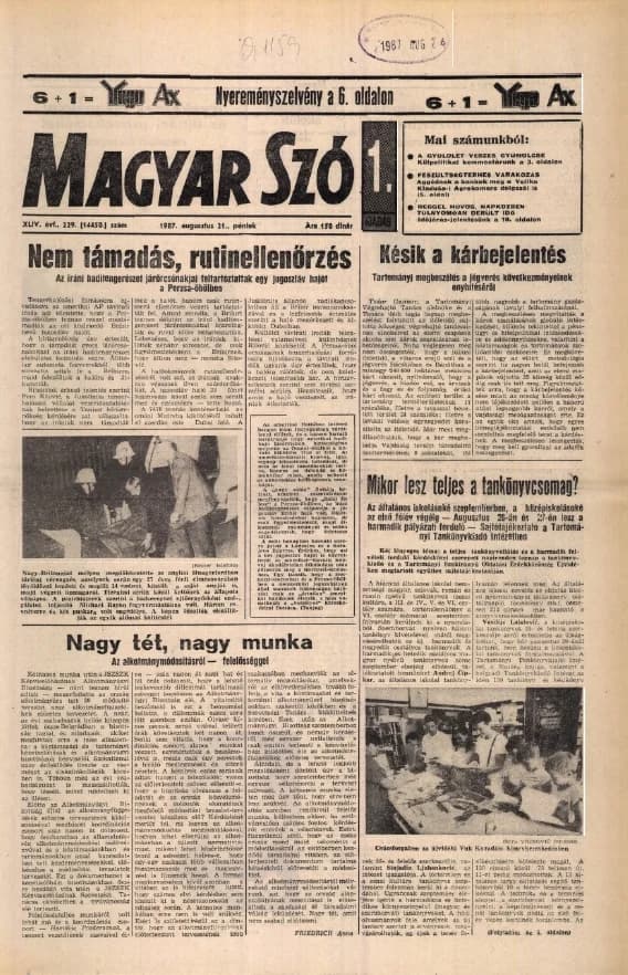 Magyar Szó, 44. évf. 1987. augusztus 21. 229. sz. 1–20. oldal