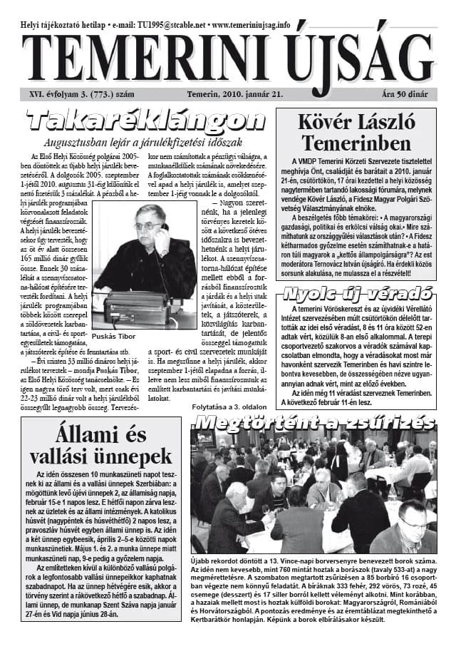 Temerini Újság, 16. évf. 2010. január 21. 3. sz.