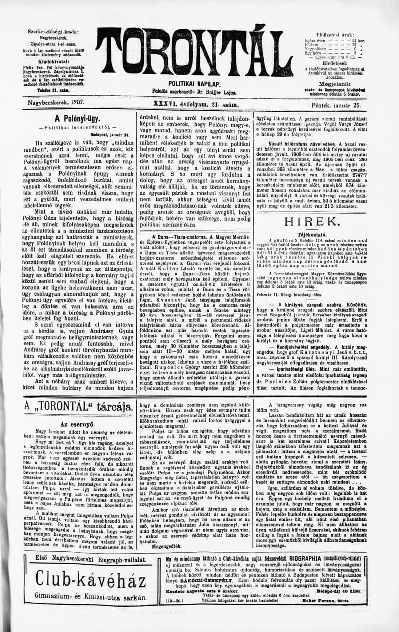 Torontál, 36. évf. 1907. január 25. 21. sz.