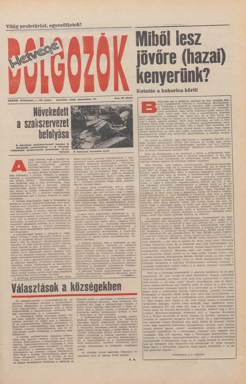 Dolgozók, 39. évf. 1985. december 12. 49. sz.