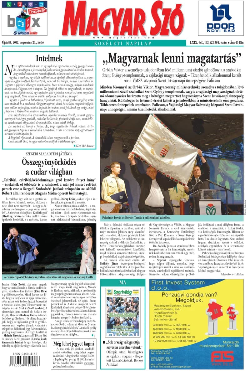 Magyar Szó, 69. évf. 2012. augusztus 20. 192. sz. 1–16. oldal