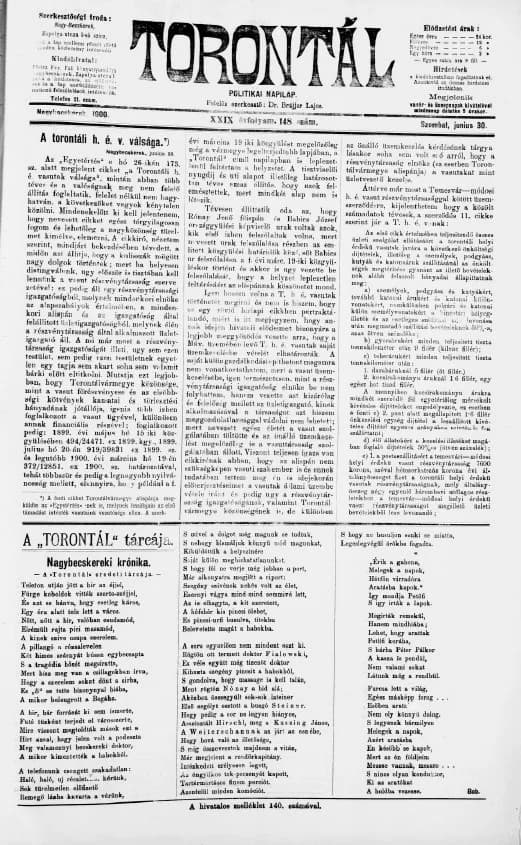 Torontál, 29. évf. 1900. június 30. 148. sz.