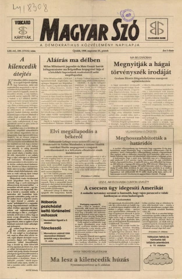 Magyar Szó, 53. évf. 1996. augusztus 23. 199. sz. 1–16. oldal