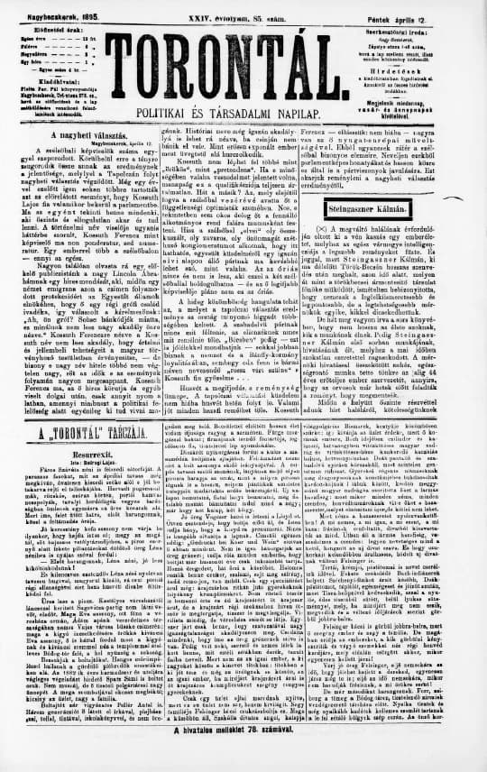 Torontál, 24. évf. 1895. április 12. 85. sz.