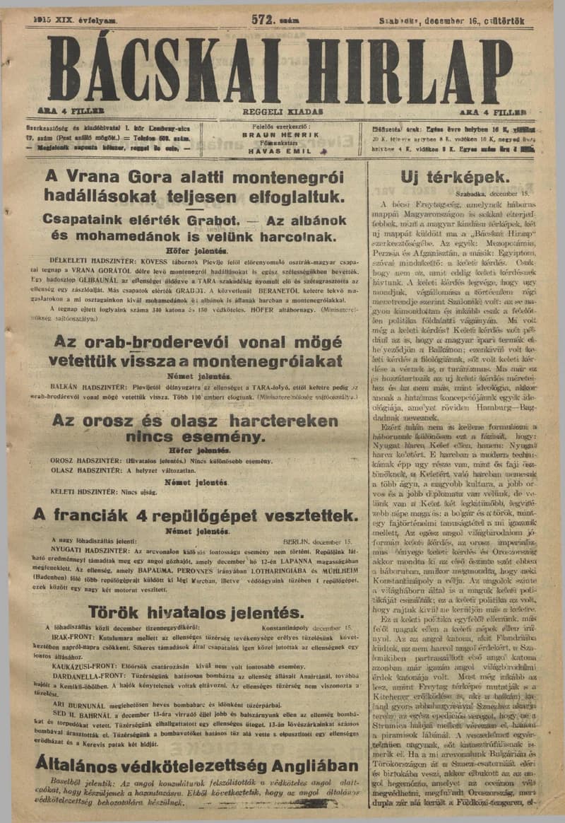 Bácskai Hirlap, 19. évf. 1915. december 16. 572. sz.