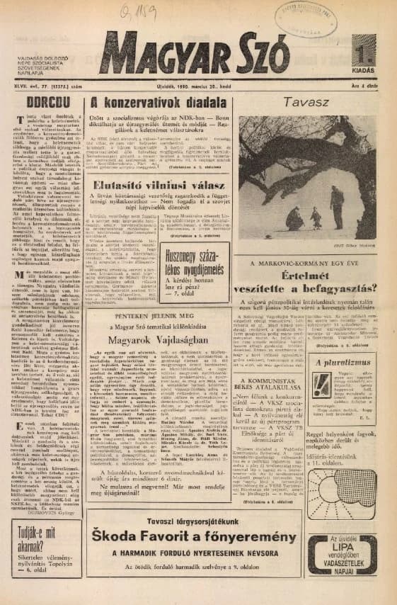 Magyar Szó, 47. évf. 1990. március 20. 77. sz. 1–20. oldal