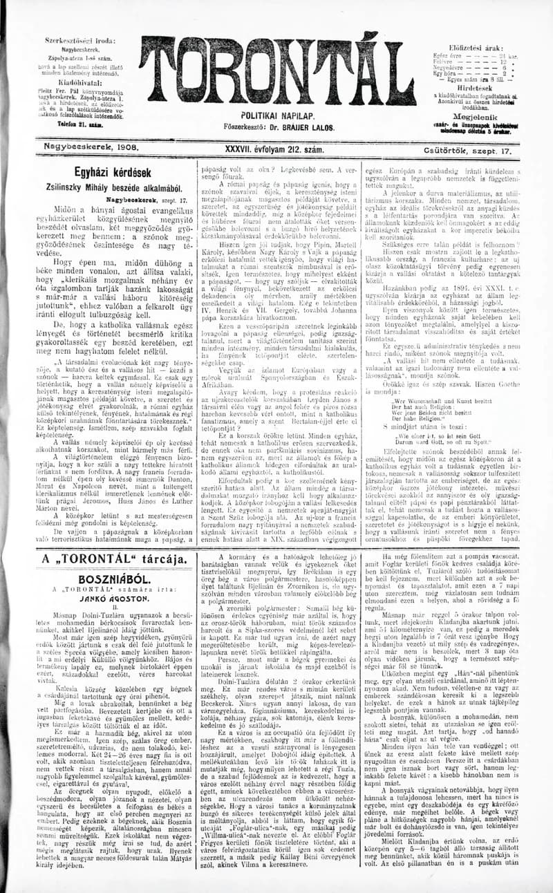 Torontál, 37. évf. 1908. szeptember 17. 212. sz.