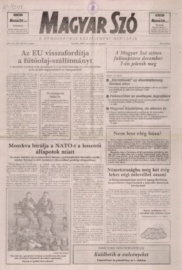 Magyar Szó, 56. évf. 1999. december 4. 239. sz. 1–16. oldal