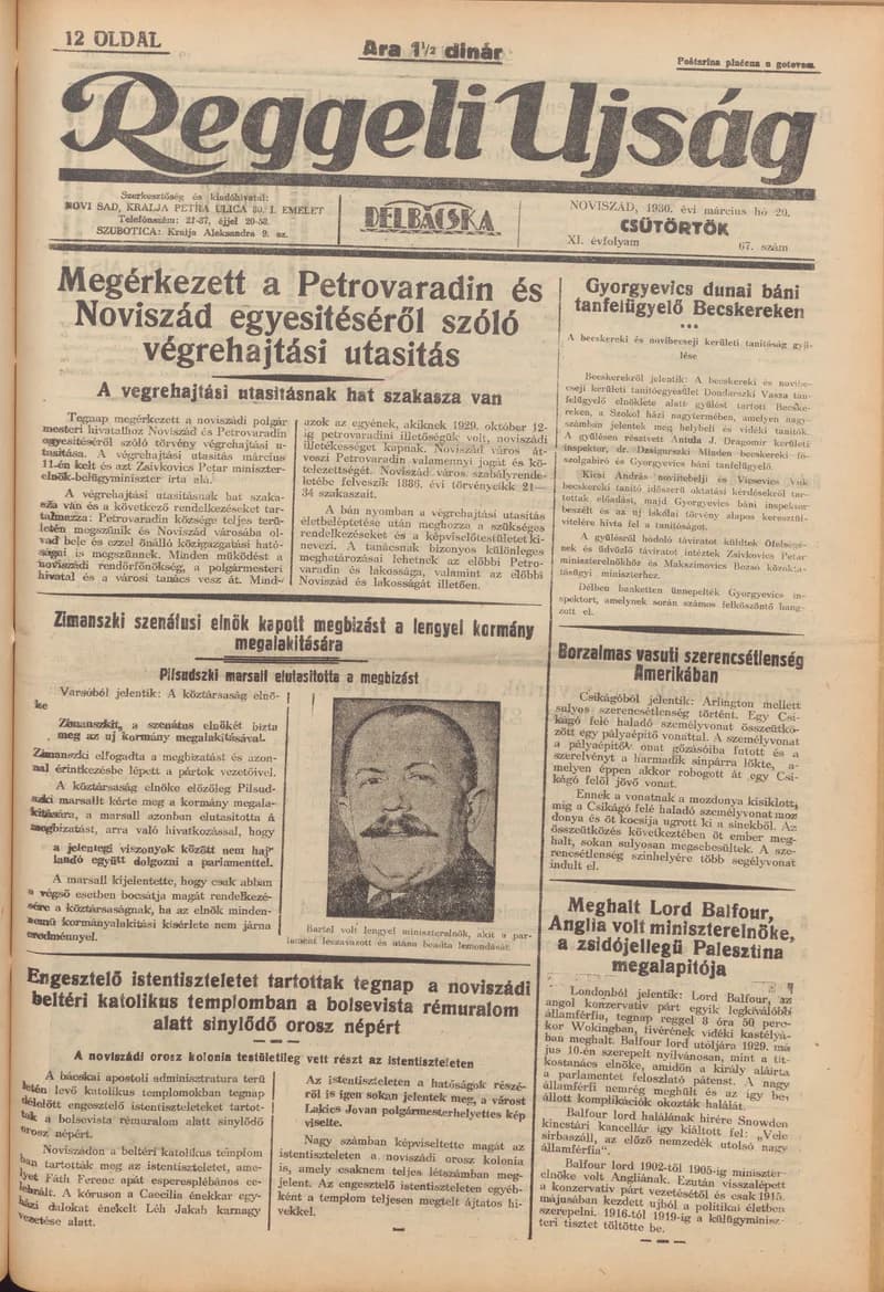 Reggeli Újság, 11. évf. 1930. március 20. 67. sz.