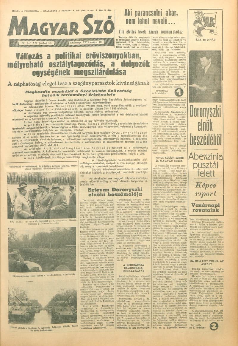 Magyar Szó, 10. évf. 1953. május 10. 127. sz. 1–14. oldal