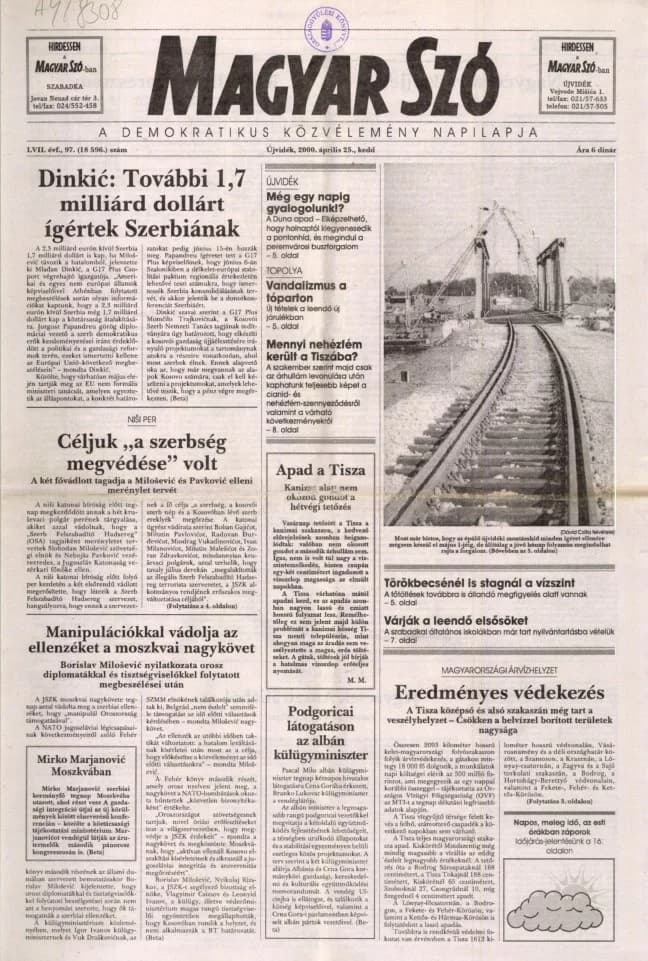 Magyar Szó, 57. évf. 2000. április 25. 97. sz. 1–16. oldal