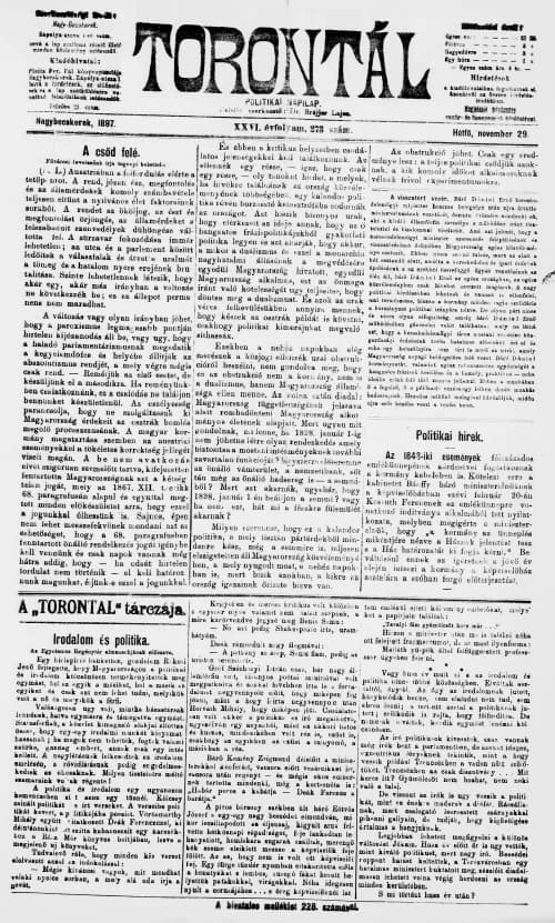 Torontál, 26. évf. 1897. november 29. 273. sz.