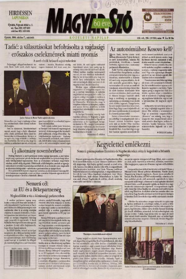 Magyar Szó, 61. évf. 2004. október 7. 236. sz. 1–20. oldal