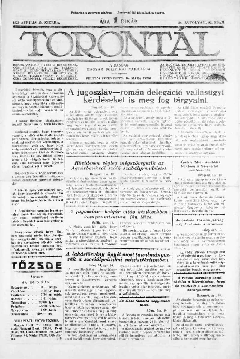 Torontál, 58. évf. 1929. április 10. 83. sz.