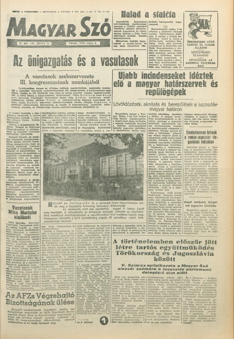 Magyar Szó, 10. évf. 1953. május 8. 125. sz. 1–14. oldal