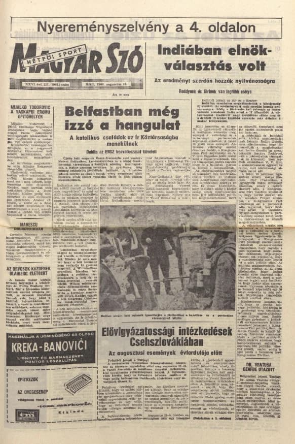 Magyar Szó, 26. évf. 1969. augusztus 18. 227. sz. 1–12. oldal