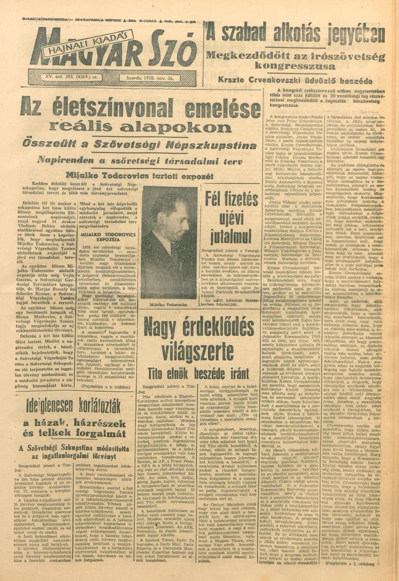 Magyar Szó, 15. évf. 1958. november 26. 293. sz. 1–14. oldal