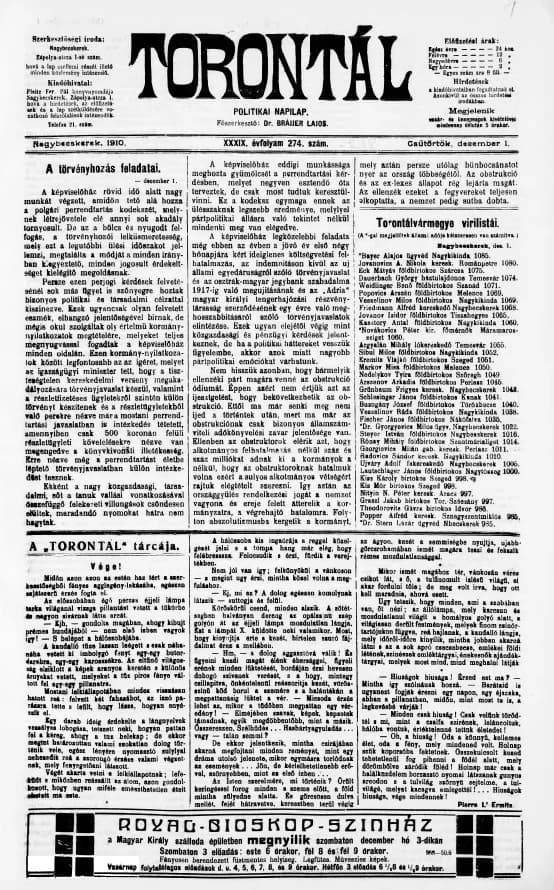 Torontál, 39. évf. 1910. december 1. 274. sz.