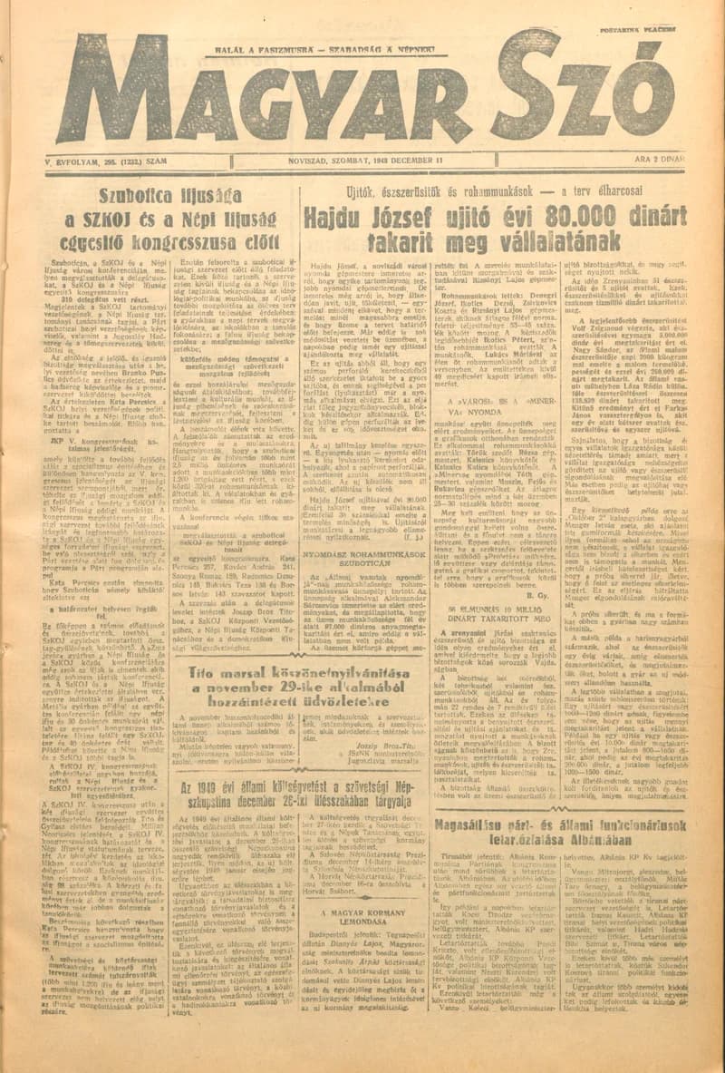 Magyar Szó, 5. évf. 1948. december 11. 295. sz. 1–4. oldal