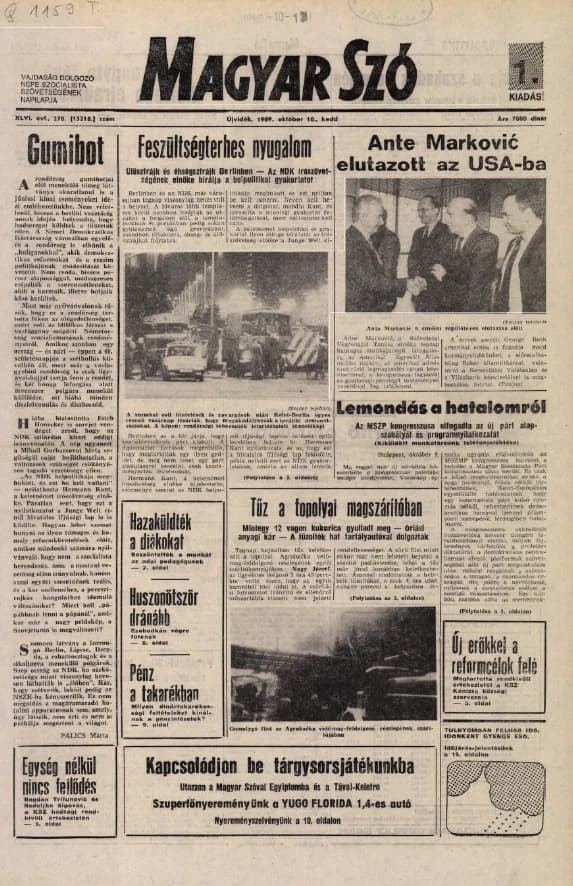 Magyar Szó, 46. évf. 1989. október 10. 278. sz. 1–16. oldal