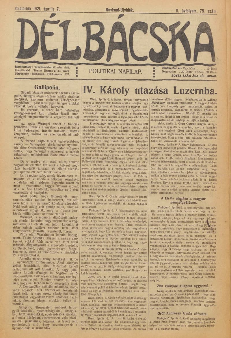 Délbácska, 2. évf. 1921. április 7. 79. sz.