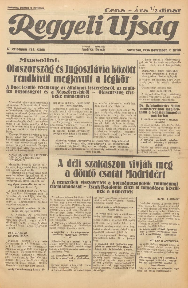 Reggeli Újság, 17. évf. 1936. november 2. 271. sz.
