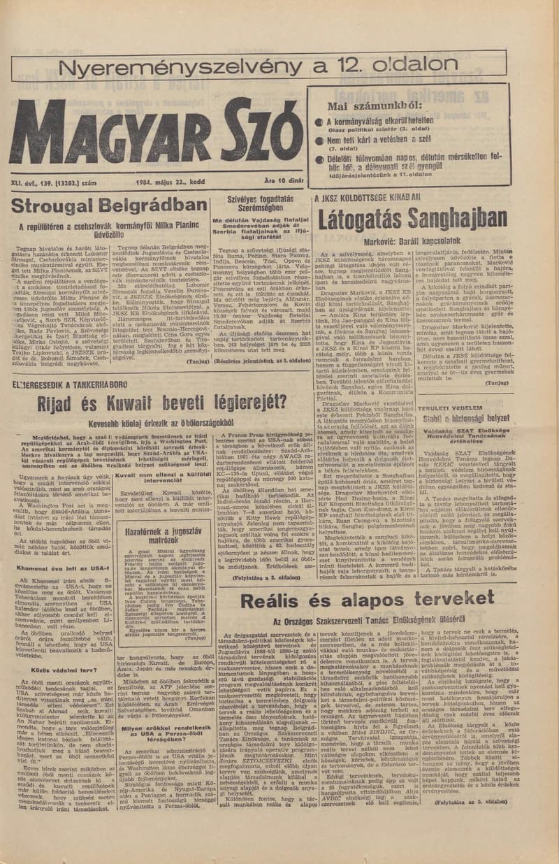 Magyar Szó, 41. évf. 1984. május 22. 139. sz. 1–20. oldal