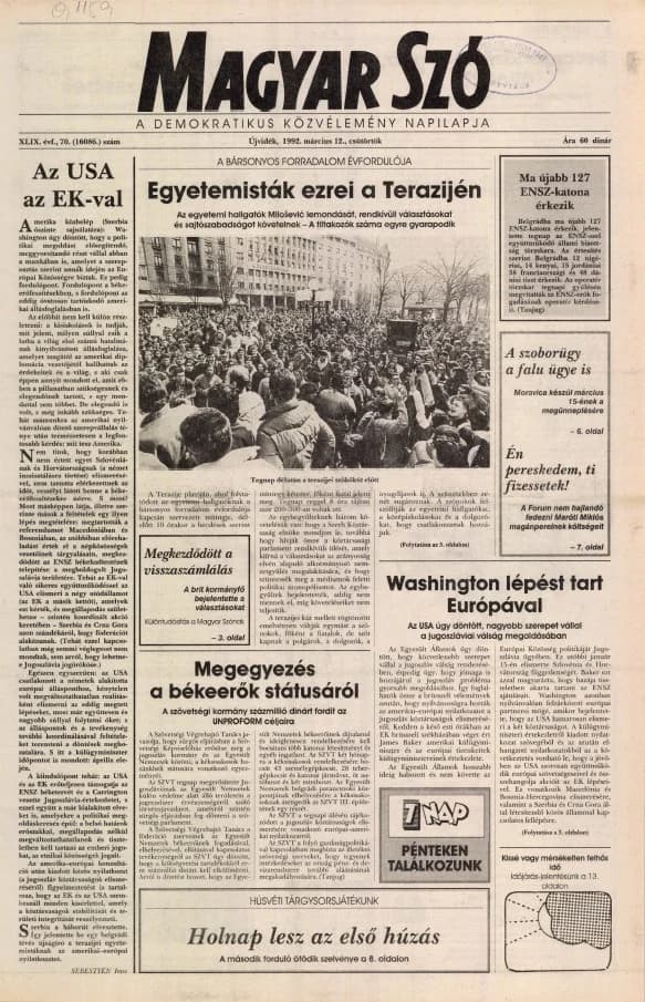 Magyar Szó, 49. évf. 1992. március 12. 70. sz. 1–16. oldal