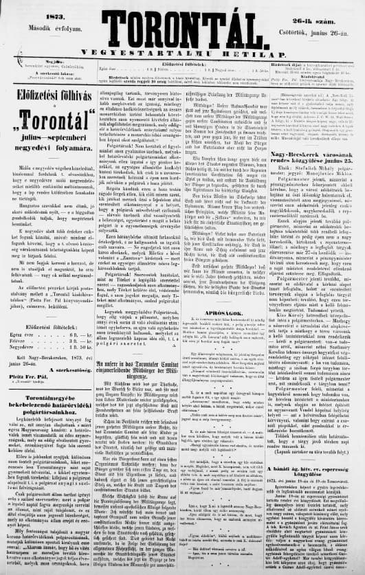 Torontál, 2. évf. 1873. június 26. 26. sz.