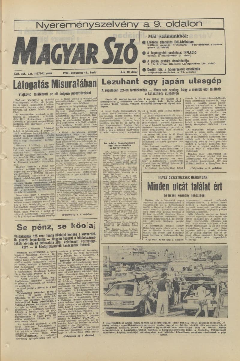 Magyar Szó, 42. évf. 1985. augusztus 13. 221. sz. 1–20. oldal