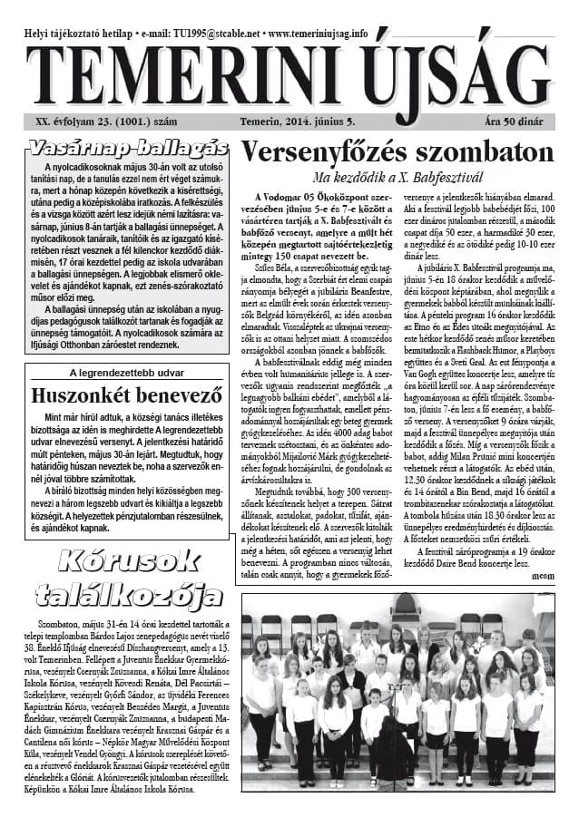 Temerini Újság, 20. évf. 2014. június 5. 23. sz.