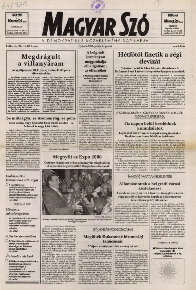 Magyar Szó, 57. évf. 2000. június 2. 128. sz. 1–16. oldal