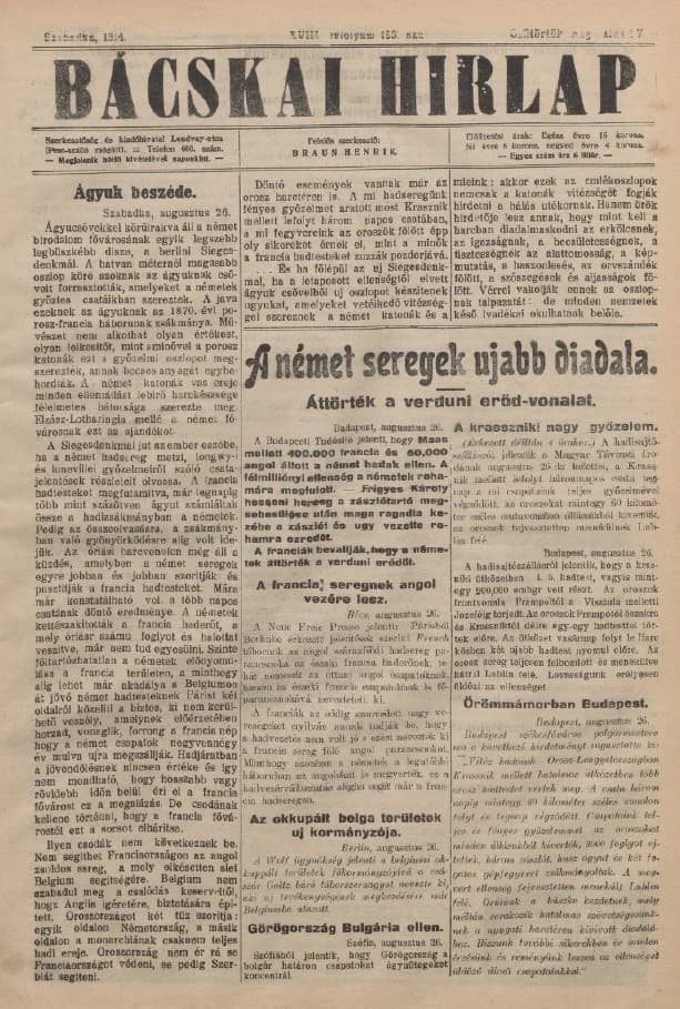 Bácskai Hirlap, 18. évf. 1914. augusztus 27. 193. sz.