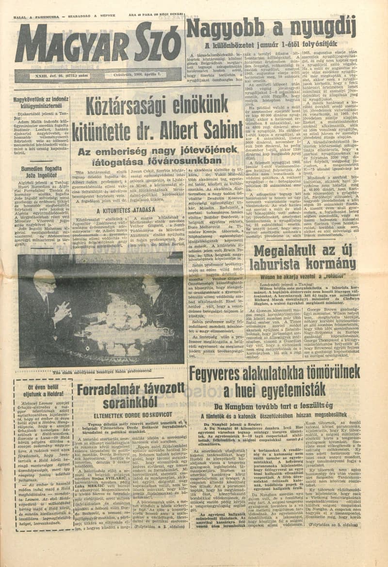 Magyar Szó, 23. évf. 1966. április 7. 95. sz.