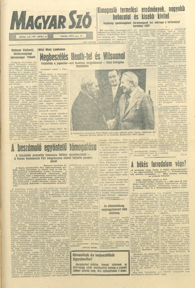 Magyar Szó, 31. évf. 1974. november 27. 327. sz. 1–24. oldal