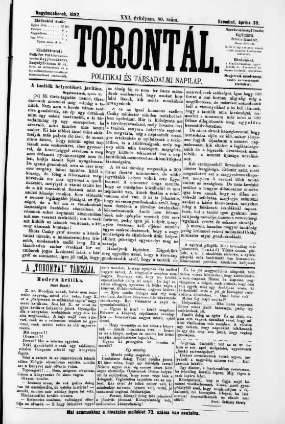 Torontál, 21. évf. 1892. április 30. 80. sz.
